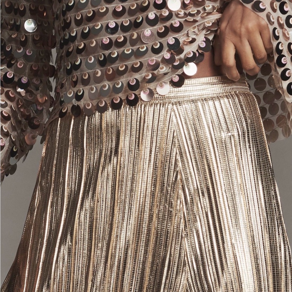 NWT Anthropologie Elegant Gold Pleated Midi Skirt - Picture 3 of 5